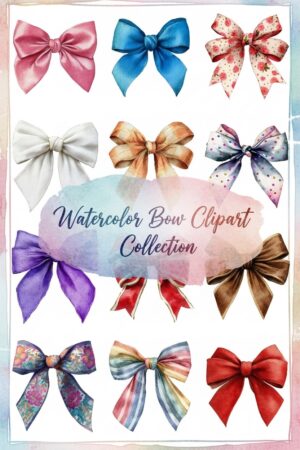 Enchanting Watercolor Bow Clipart Collection - watercolor, bows, clipart