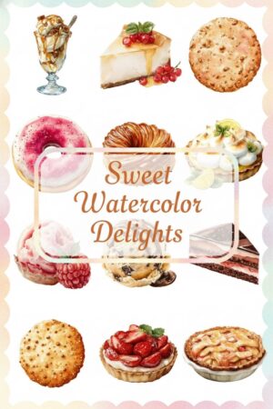 Watercolor Dessert Assortment Clip Art Sweet Watercolor Desserts Clip Art Pack - watercolor, desserts, clipart
