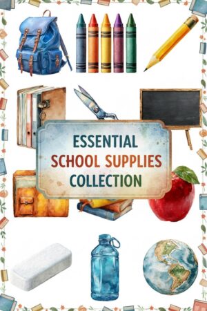 Watercolor Back to School Essentials Clipart Bundle - watercolor, clipart, school