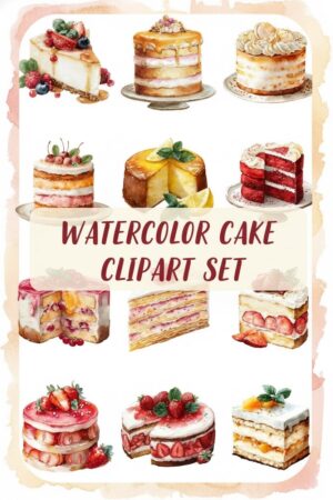 Sweet Delights: Watercolor Cake Clipart Set - watercolor, cake, clipart