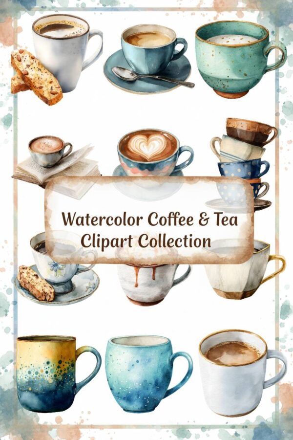 Cozy Coffee & Tea Cup Clipart Set Watercolor Coffee & Tea Cups Clipart Bundle - coffee, tea, cup