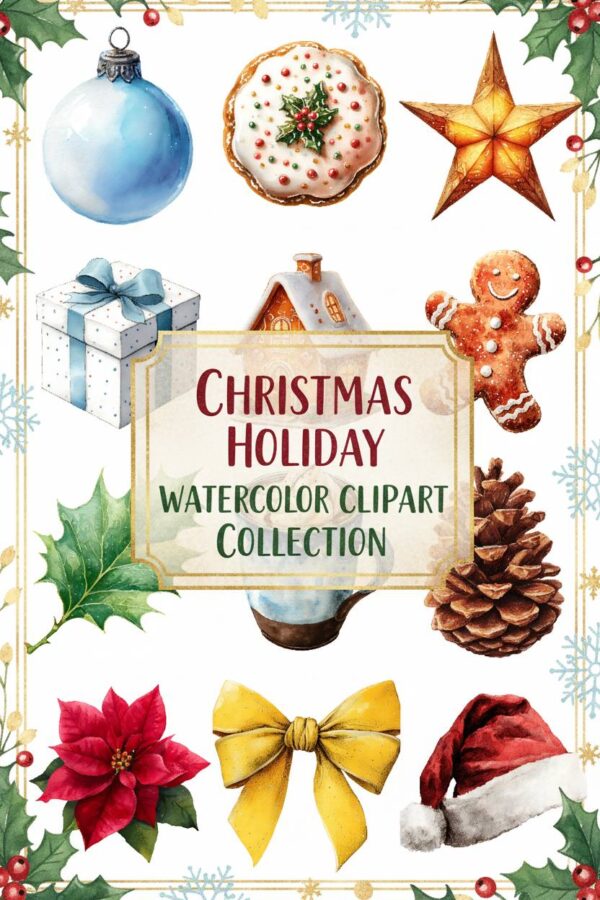 Festive Watercolor Christmas Delights Clipart Collection - christmas, watercolor, clipart
