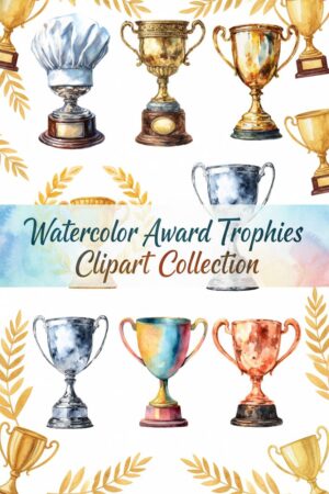 Watercolor Award Trophies Clipart Collection - trophy, award, watercolor