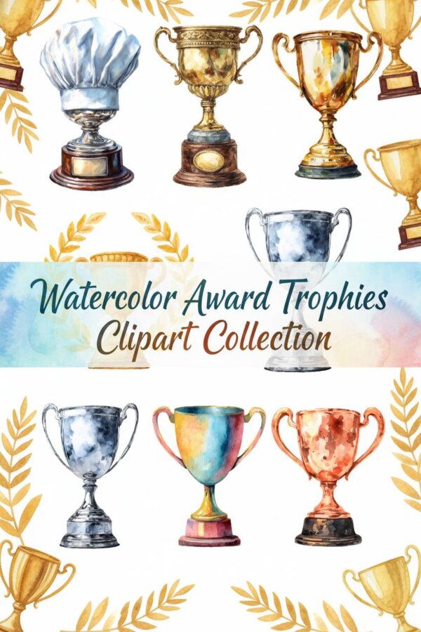 Watercolor Award Trophies Clipart Collection - trophy, award, watercolor