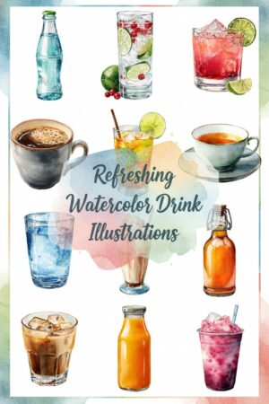 Vibrant Watercolor Drink Illustrations - watercolor, drinks, clipart