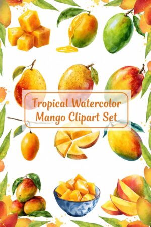 Vibrant Mango Collection Watercolor Clipart Set - mango, fruit, tropical