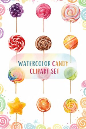 Watercolor Swirl Lollipop Clipart Bundle - watercolor, lollipop, candy
