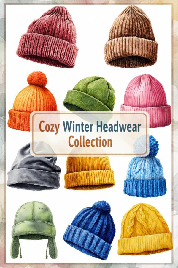 Cozy Winter Headwear Watercolor Clipart - watercolor, clipart, winter