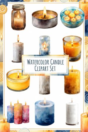 Watercolor Candle Clipart Set - Cozy Ambiance Illustrations - candle, watercolor, clipart