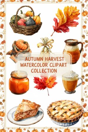 Cozy Autumn Harvest Watercolor Clipart Set - autumn, fall, watercolor