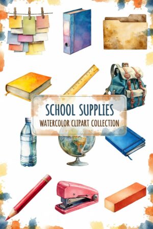 Artistic School Supplies Watercolor Clipart Collection - watercolor, clipart, school