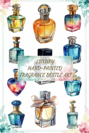 Elegant Watercolor Perfume Bottle Clipart Set - perfume, fragrance, watercolor