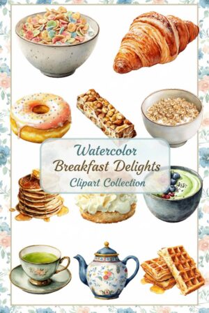 Watercolor Breakfast Delights Clipart Collection - breakfast, watercolor, clipart