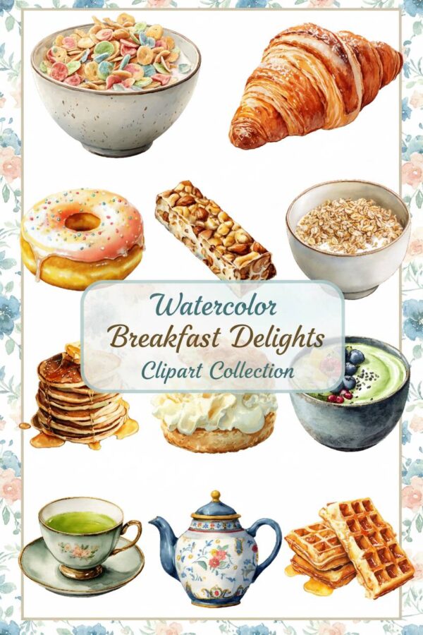 Watercolor Breakfast Delights Clipart Collection - breakfast, watercolor, clipart