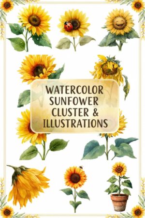 Radiant Watercolor Sunflower Illustrations - sunflower, watercolor, clipart