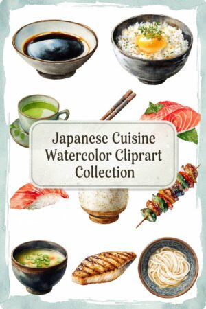 Artisan Japanese Feast Watercolor Clip Art Collection - japanese, cuisine, watercolor