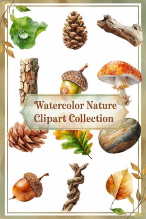 Enchanting Watercolor Nature Elements Clipart - watercolor, nature, clipart