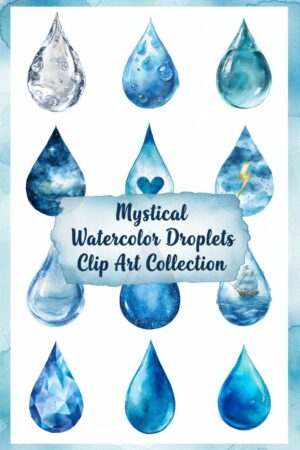 Mystical Watercolor Droplets Clip Art Collection - watercolor, droplets, clipart