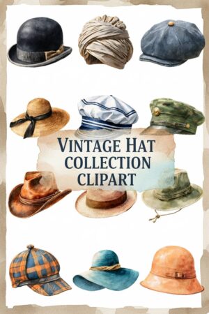 Watercolor Vintage Hat Collection Clipart Set - vintage, hats, watercolor