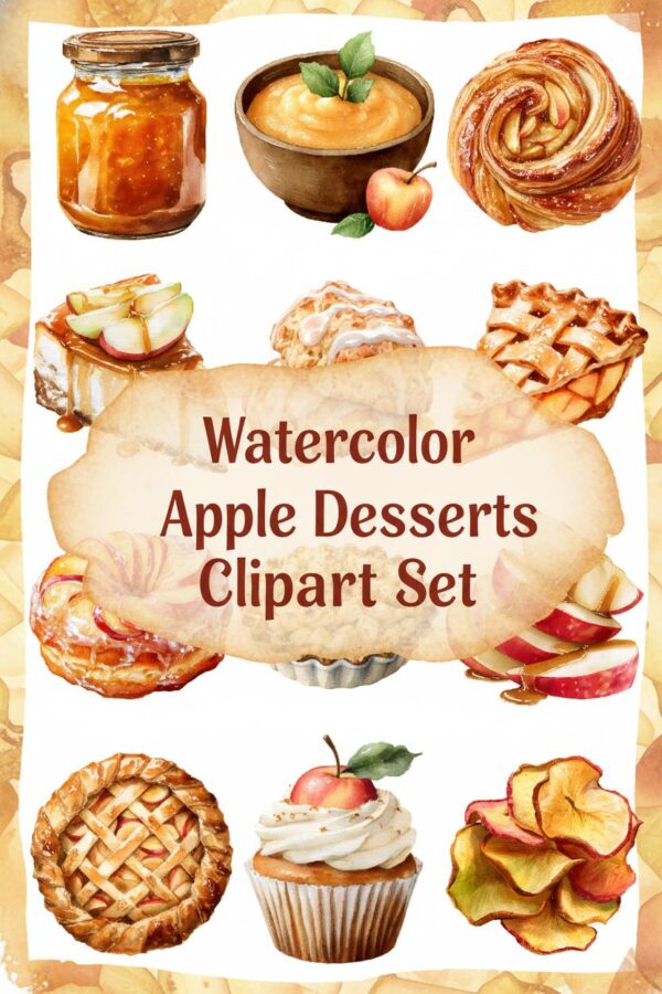 Delicious Apple Desserts Watercolor Clipart Delicious Apple Desserts Watercolor Clipart Collection - apple, dessert, pie