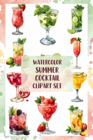 Watercolor Summer Cocktail Clipart Set - watercolor, cocktail, summer