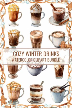 Cozy Winter Drinks Watercolor Clipart Bundle - Hot Chocolate & Coffee Graphics - winter, drinks, watercolor
