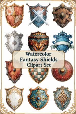 Fantasy Medieval Shields Clipart Set - shield, fantasy, medieval