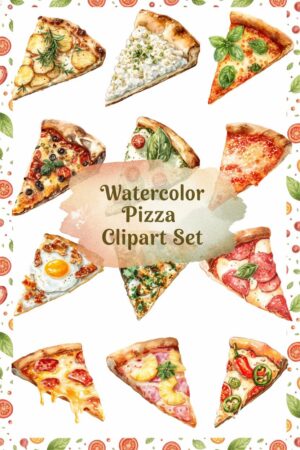 Watercolor Pizza Slices Clipart - Delicious Food Illustrations - pizza, watercolor, food