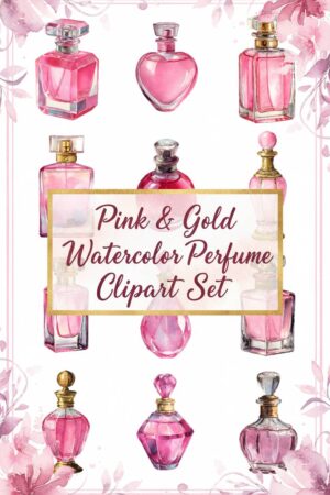 Pink Watercolor Perfume Bottles Clipart Set - perfume, bottle, pink