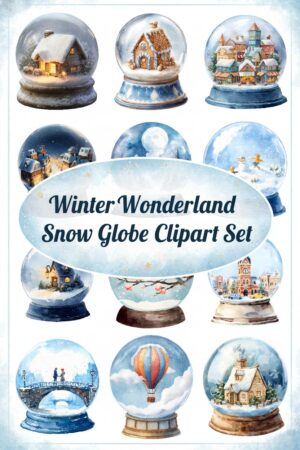 Whimsical Winter Snow Globe Clipart Set - snow, globe, winter