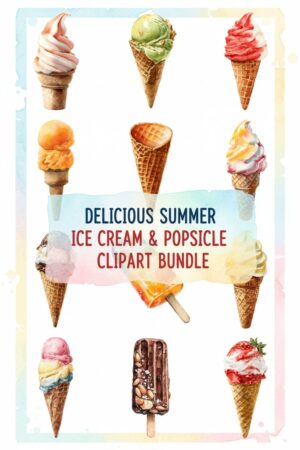 Watercolor Ice Cream & Popsicle Clipart Bundle - ice, cream, popsicle