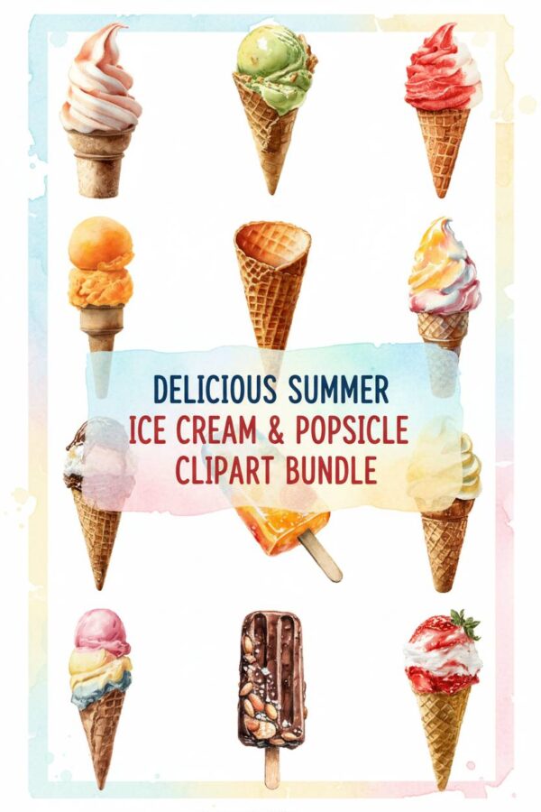 Watercolor Ice Cream & Popsicle Clipart Bundle - ice, cream, popsicle