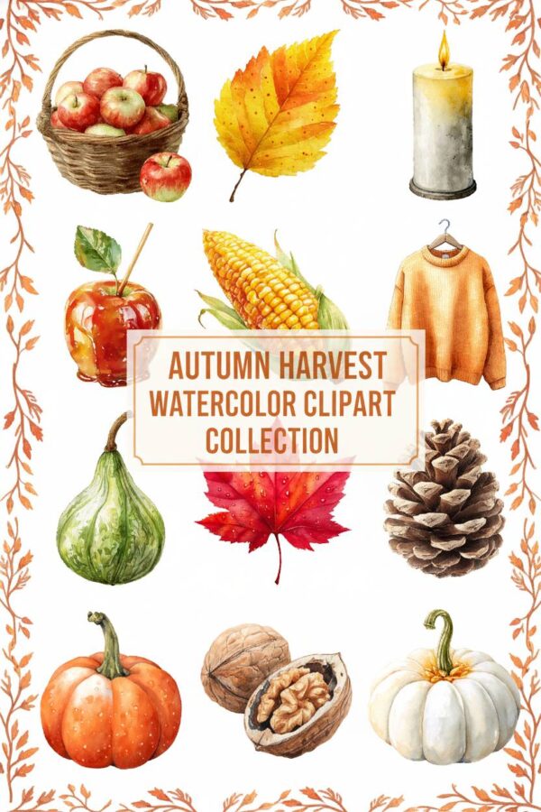Enchanting Autumn Harvest Watercolor Clipart Collection Cozy Autumn Harvest Watercolor Clipart Collection - autumn, harvest, watercolor