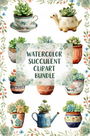 Charming Watercolor Succulent Plants Clipart Bundle - succulent, plant, flower