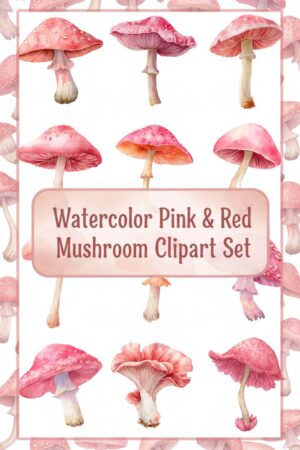 Pink & Red Mushroom Clipart Set - Enchanting Forest Fungi Graphics - mushroom, fungi, nature