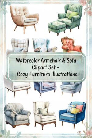 Cozy Armchair & Sofa Clipart Set - Comfortable Furniture Illustrations - armchair, sofa, chair