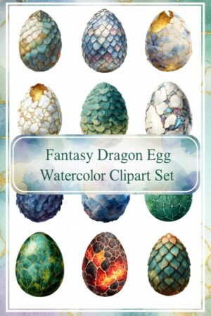 Mystical Dragon Eggs Watercolor Clipart Set - dragon, egg, fantasy