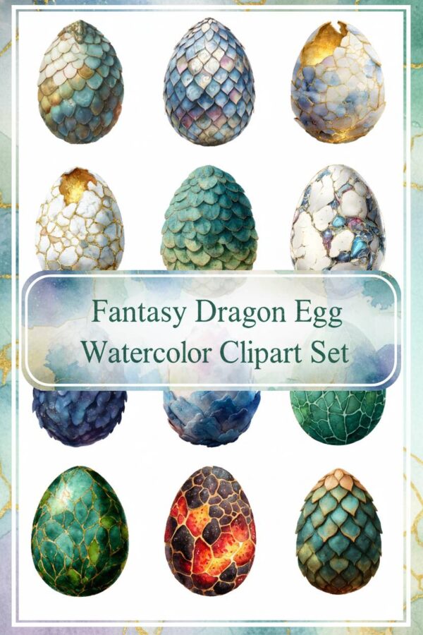 Mystical Dragon Eggs Watercolor Clipart Set - dragon, egg, fantasy