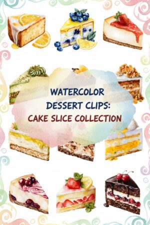 Artistic Watercolor Cake Slices Clip Art Collection - cake, dessert, slice
