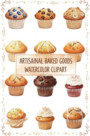 Sweet Delights: Watercolor Muffin Clipart Collection - muffin, watercolor, clipart