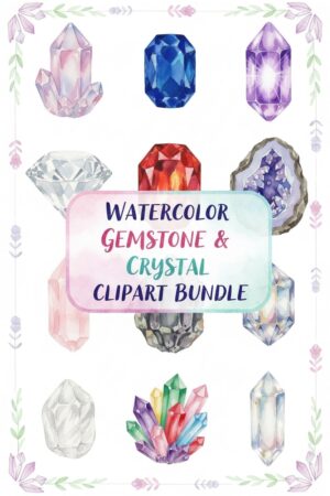 Enchanting Watercolor Gemstone & Crystal Clipart Bundle - watercolor, gemstone, crystal