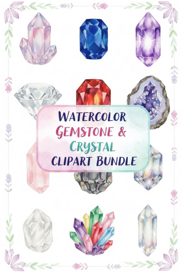 Enchanting Watercolor Gemstone & Crystal Clipart Bundle - watercolor, gemstone, crystal