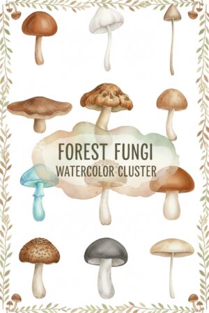 Enchanting Forest Fungi Watercolor Clipart - mushroom, fungi, watercolor