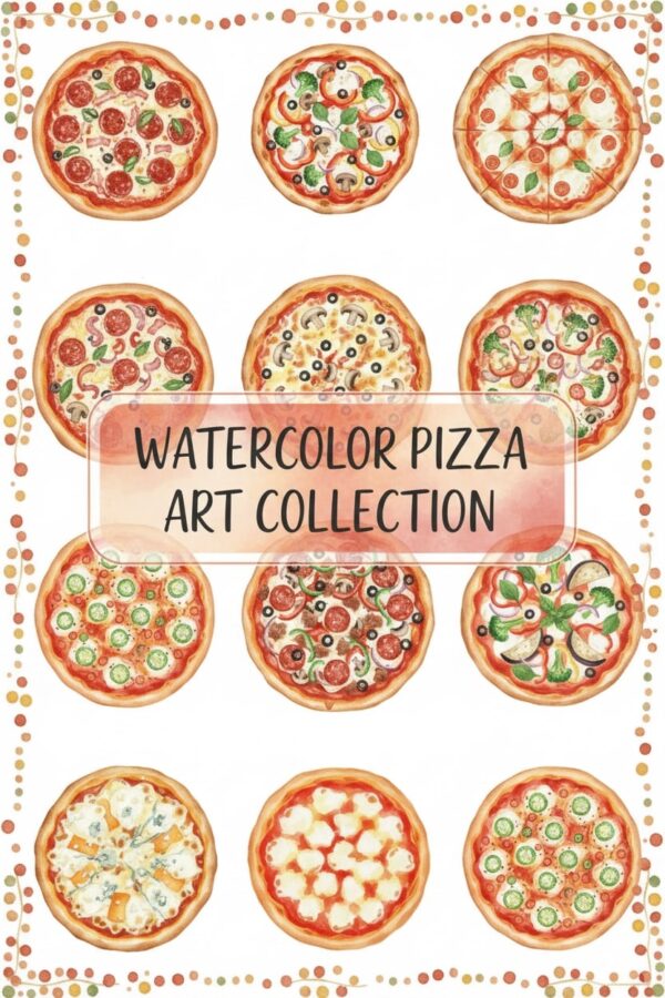 Delicious Watercolor Pizza Clipart Collection - pizza, watercolor, clipart