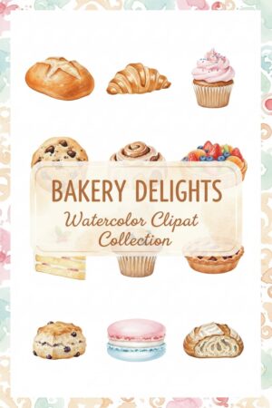 Sweet Watercolor Bakery Delights Clipart Collection - bakery, watercolor, clipart