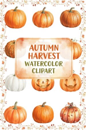 Enchanting Autumn Harvest Watercolor Pumpkin Clipart - autumn, fall, pumpkin