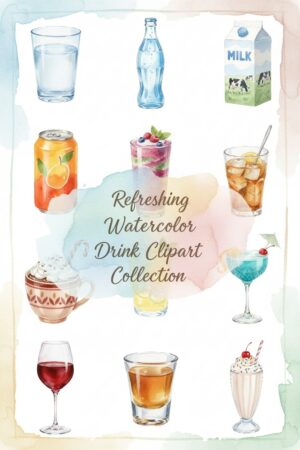 Refreshing Watercolor Drink Clipart Collection - watercolor, clipart, drinks