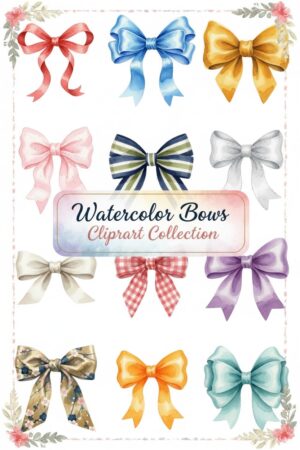 Elegant Watercolor Bow Clipart Collection - watercolor, bows, clipart