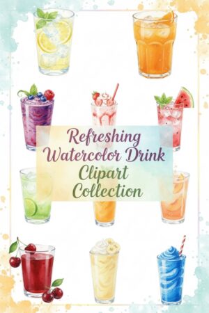 Vibrant Watercolor Refreshing Drinks Clipart Collection - watercolor, clipart, drinks