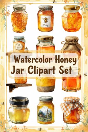 Sweet Honey Jar Watercolor Clipart Set - honey, jars, bees